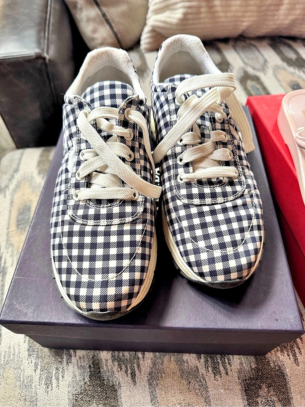 Prada 1E955M Checkered Sneakers in White & Blue EU 39.5